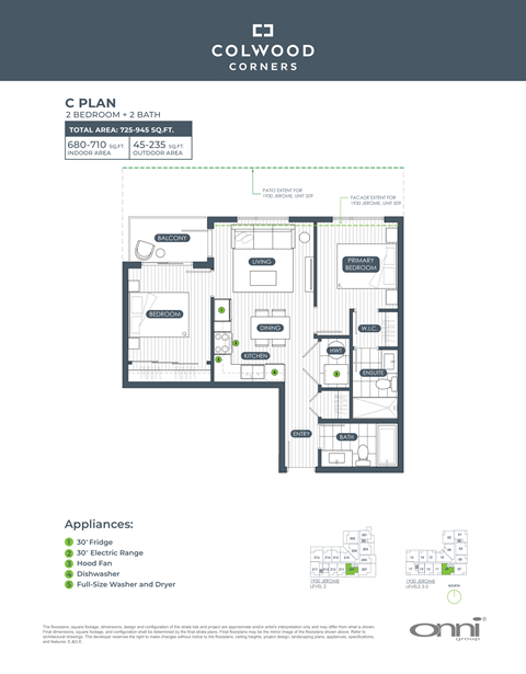Floor plan for 2 beds, 2 baths, 795 sqft